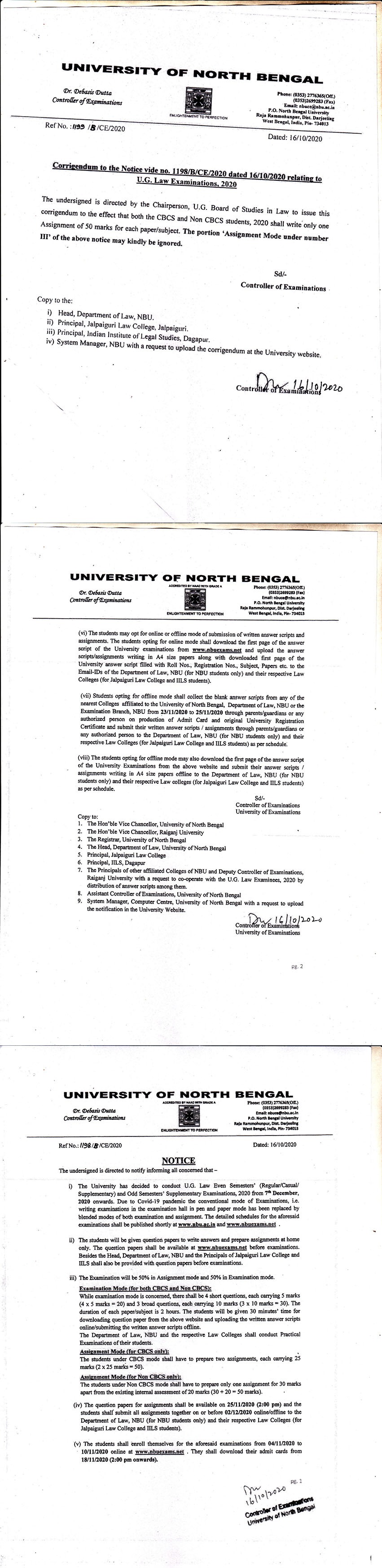 Notification Regarding July, 2020 Examination